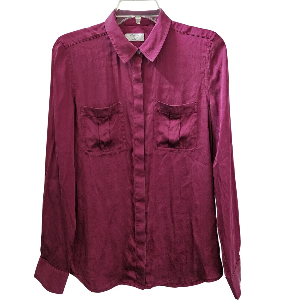 UNTUCKit Carlina Shirt Womens 2 Red Silk Blend Long Sleeve Button Up Office Prep